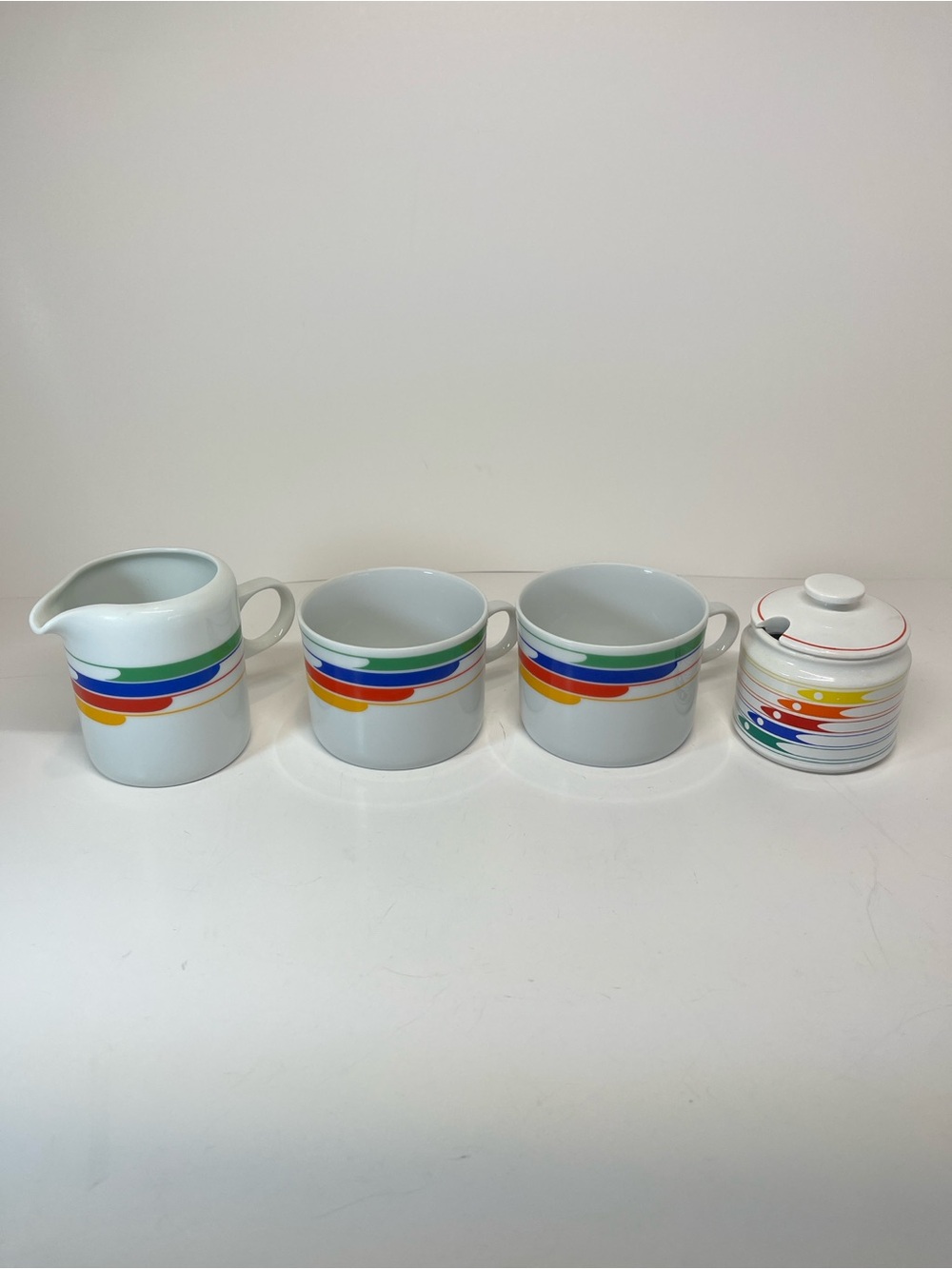Vintage Studio Nova Hi Fi Rainbow Stripe Set Retro Kitsch Cups Sugar Cream Dish